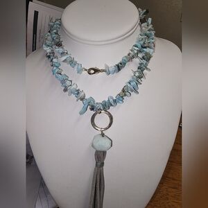 Larimar Stone Necklace with Tassel